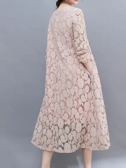 Women's Work Dress Lace Dress Black Dress Fashion Midi Dress Lace Crew Neck Long Sleeve Plain Loose Fit Black White Pink Fall Winter M L XL XXL 3XL -Party Prom Dresses Sales Store kmaufa1693300601187