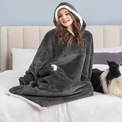 Women‘s Christmas Couple‘s Pajamas Nightgown Wearable Blanket Hoodie Blanket Pure Color Warm Comfort Oversized Home Daily Fleece Warm Hoodie Long Sleeve Pocket Winter Fall Pink Wine -Party Prom Dresses Sales Store kniggp1663926507439