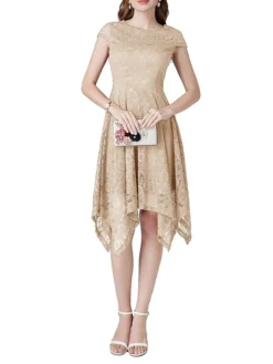 Women's Party Dress Lace Dress Cocktail Dress Midi Dress Black Pink Wine Short Sleeve Pure Color Lace Spring Fall Winter V Neck Fashion Winter Dress Wedding Guest Vacation 2023 S M L XL XXL -Party Prom Dresses Sales Store kokvby1692180409644