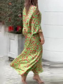 Women's Two Piece Dress Set Casual Dress Skirt Set Daily Vacation Fashion Casual Print Long Dress Maxi Dress Crew Neck Long Sleeve Floral Stripe Loose Fit White Blue Sky Blue Summer Spring S M L XL -Party Prom Dresses Sales Store kpcoys1689836904903