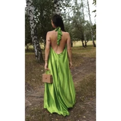 Women's Party Dress Satin Dress Long Dress Maxi Dress Blue Orange Green Sleeveless Pure Color Backless Summer Spring Halter Neck Fashion Loose Fit 2023 S M L XL -Party Prom Dresses Sales Store kpfjsa1690352597109