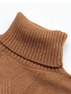 Women's Winter Dress Jumper Dress Casual Dress Mini Dress Patchwork Outdoor Street Daily Fashion Streetwear Turtleneck Long Sleeve 2023 Loose Fit Camel Color S M L Size -Party Prom Dresses Sales Store kpqxfy1693992728158