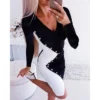 Women's Work Dress Sheath Dress A Line Dress Knee Length Dress Black And White Black Red Long Sleeve Color Block Button Fall Winter Autumn Crew Neck Fashion Winter Dress Office Fall Dress 2023 S M L