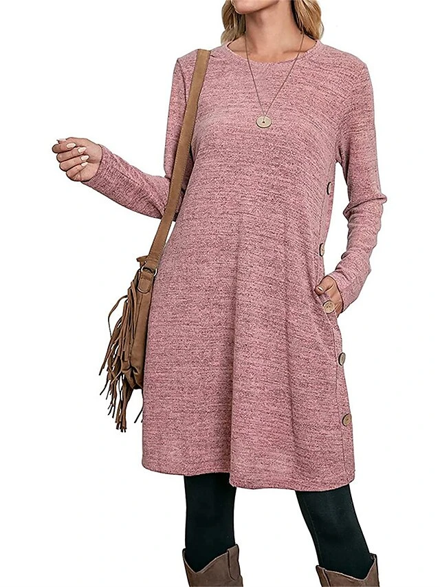 Women's Work Dress Casual Dress A Line Dress Fashion Daily Mini Dress Button Pocket Crew Neck Long Sleeve Plain Loose Fit Black Pink Gray Fall Winter S M L XL XXL 1 Women's Work Dress Casual Dress A Line Dress Fashion Daily Mini Dress Button Pocket Crew Neck Long Sleeve Plain Loose Fit Black Pink Gray Fall Winter S M L XL XXL