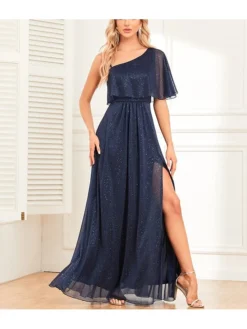 Women's Prom Dress Party Dress Swing Dress Long Dress Maxi Dress Dark Blue Short Sleeve Pure Color Zipper Summer Spring Fall Spaghetti Strap Fashion Evening Party Summer Dress 2023 S M L XL