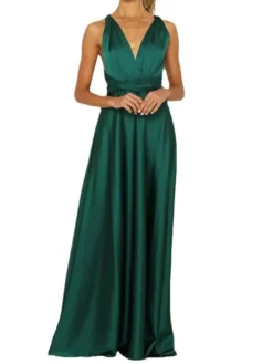 Women's Prom Dress Wedding Guest Dress Satin Dress Long Dress Maxi Dress Pink Navy Blue Green Sleeveless Pure Color Backless Summer Spring Fall V Neck Fashion Party Evening Party Wedding Guest 2023 -Party Prom Dresses Sales Store krwyqq1662353715051
