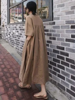 Women's Casual Dress Cotton Dress Swing Dress Cotton Blend Fashion Daily Date Vacation Weekend V Neck Baggy Short Sleeve White Navy Blue Khaki S M L XL 2XL -Party Prom Dresses Sales Store ktcaij1690547508160