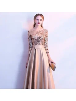 Women's Party Dress Sequin Dress Swing Dress Maxi Long Dress Silver Champagne Dark Blue 3/4 Length Sleeve Color Block Sequins Winter Fall Spring Crew Neck Fashion Party Evening Party Wedding Guest -Party Prom Dresses Sales Store ktnlba1668566169771