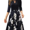 Women's Work Dress Semi Formal Dress A Line Dress Fashion Midi Dress Hollow Out Print Crew Neck 3/4 Length Sleeve Floral Regular Fit Black Fall Winter S M L XL