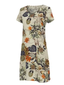 Women's Casual Dress Cotton Linen Dress A Line Dress Midi Dress Cotton Blend Basic Classic Outdoor Daily Vacation V Neck Short Sleeve Summer Spring 2023 Loose Fit Apricot Leaf Floral M L XL 2XL -Party Prom Dresses Sales Store ktzgzv1676517684406