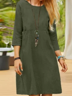 Women's Casual Dress Cotton Linen Dress Shift Dress Midi Dress Linen / Cotton Blend Fashion Traditional / Vintage Outdoor Daily Vacation U Neck Patchwork 3/4 Length Sleeve Fall Winter Autumn 2023 6 Women's Casual Dress Cotton Linen Dress Shift Dress Midi Dress Linen / Cotton Blend Fashion Traditional / Vintage Outdoor Daily Vacation U Neck Patchwork 3/4 Length Sleeve Fall Winter Autumn 2023 -Party Prom Dresses Sales Store kufzho1693366169325