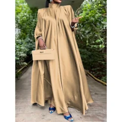 Women's Prom Dress Party Dress Satin Dress Long Dress Maxi Dress Black Yellow Pink Sleeveless Pure Color Ruched Summer Spring Fall Stand Collar Fashion Birthday Evening Party Wedding Guest 2023 M -Party Prom Dresses Sales Store kujbsg1673854314873