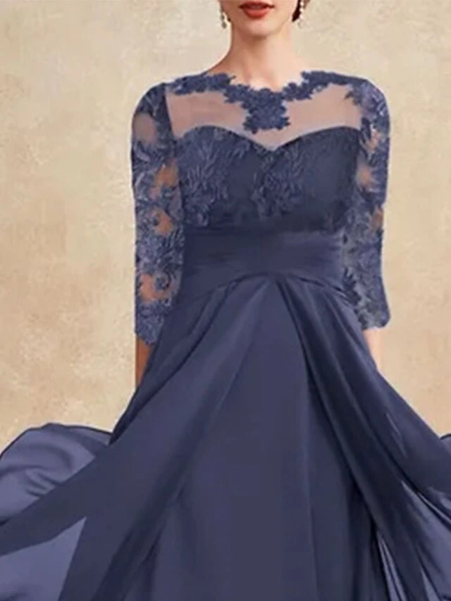 Women's Prom Dress Party Dress Lace Dress Long Dress Maxi Dress Dark Blue Half Sleeve Pure Color Lace Spring Fall Winter Crew Neck Fashion Winter Dress Evening Party Wedding Guest 2023 S M L XL XXL 2 Women's Prom Dress Party Dress Lace Dress Long Dress Maxi Dress Dark Blue Half Sleeve Pure Color Lace Spring Fall Winter Crew Neck Fashion Winter Dress Evening Party Wedding Guest 2023 S M L XL XXL - Image 2