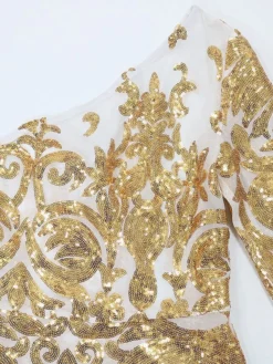 Women's Party Dress Sequin Dress Sheath Dress Long Dress Maxi Dress Black Gold Long Sleeve Floral Print Spring Fall Winter One Shoulder Fashion Party Winter Dress Evening Party Slim 2023 S M L XL XXL -Party Prom Dresses Sales Store kvrsfw1675331711349