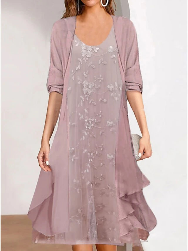 Women's Two Piece Dress Set Chiffon Dress Print Dress Formal Outdoor Fashion Mature Print Midi Dress Crew Neck Half Sleeve Floral Loose Fit Pink Blue Green Summer Spring S M L XL XXL 1 Women's Two Piece Dress Set Chiffon Dress Print Dress Formal Outdoor Fashion Mature Print Midi Dress Crew Neck Half Sleeve Floral Loose Fit Pink Blue Green Summer Spring S M L XL XXL