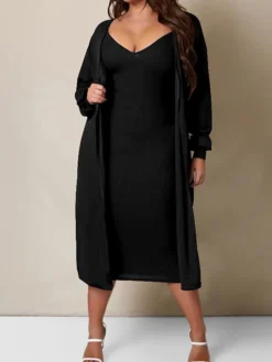 Women's Two Piece Dress Set Casual Dress Skirt Set Home Daily Fashion Streetwear Ribbed Midi Dress Crew Neck Long Sleeve Plain Slim Black White Wine Fall Winter S M L XL XXL -Party Prom Dresses Sales Store kxmoya1697597306513