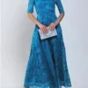 Women's A Line Dress Maxi Long Dress Royal Blue Lace Dress Half Sleeve Floral Solid Color Ruched Print Spring Summer Crew Neck Stylish Elegant 2023 S-3XL