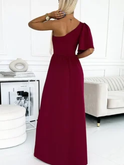 Women's Prom Dress Party Dress Wedding Guest Dress Long Dress Maxi Dress Red Half Sleeve Pure Color Split Fall Winter Autumn One Shoulder Fashion Evening Party Wedding Guest Vacation 2023 S M L XL -Party Prom Dresses Sales Store kycpug1694166365447