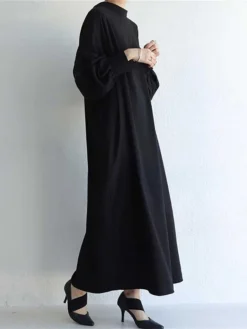 Women's Casual Dress Cotton Linen Dress Abaya Maxi Long Dress Linen / Cotton Blend Basic Classic Outdoor Daily Vacation Crew Neck Button Long Sleeve Spring Fall Winter 2023 Loose Fit Black Apricot -Party Prom Dresses Sales Store kyliho1692341114513