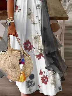 Women's Casual Dress Dress Set Two Piece Dress Long Dress Maxi Dress White Sleeveless Floral Print Summer Spring V Neck Basic Vacation Loose Fit 2023 S M L XL XXL -Party Prom Dresses Sales Store kzfkzs1691661280999