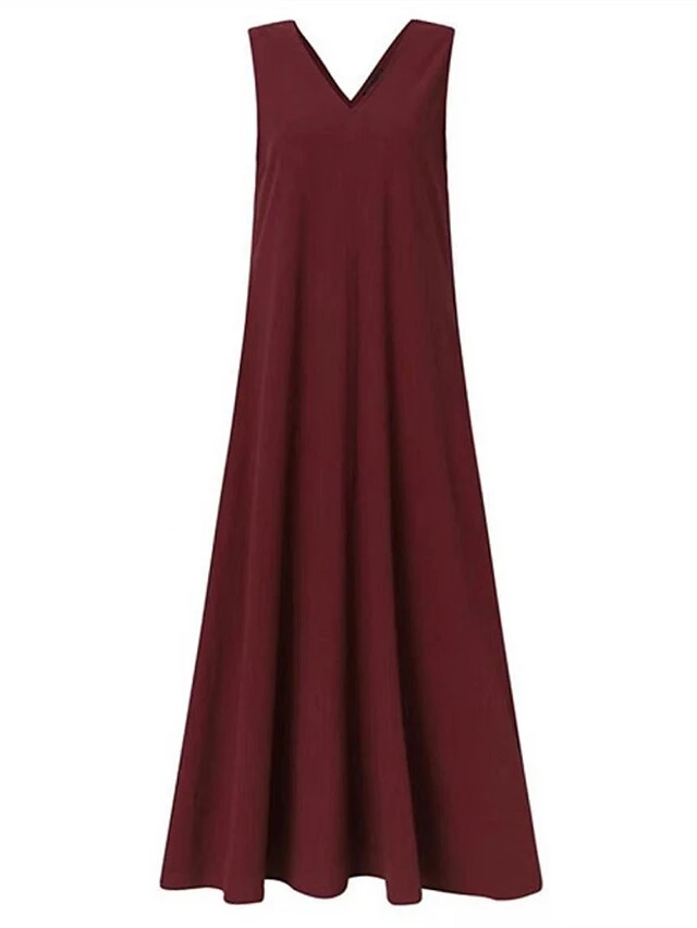 Women's Casual Dress Cotton Linen Dress Swing Dress Maxi Long Dress Cotton Blend Basic Modern Outdoor Daily Vacation V Neck Basic Sleeveless Summer Spring 2023 Regular Fit Black Wine Khaki Plain S M 8 Women's Casual Dress Cotton Linen Dress Swing Dress Maxi Long Dress Cotton Blend Basic Modern Outdoor Daily Vacation V Neck Basic Sleeveless Summer Spring 2023 Regular Fit Black Wine Khaki Plain S M - Image 8