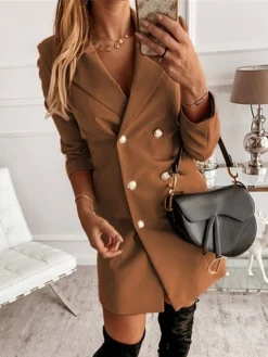 Women's Work Dress Blazer Dress Sheath Dress Fashion Mini Dress Button Shirt Collar Long Sleeve Plain Loose Fit Black White Yellow Fall Winter S M L XL XXL