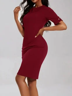 Women's Work Dress Sheath Dress Semi Formal Dress Fashion Office Daily Workfashion Midi Dress Ruched Shirt Collar Half Sleeve Plain Slim Black Wine Navy Blue Fall Winter S M L XL XXL 17 Women's Work Dress Sheath Dress Semi Formal Dress Fashion Office Daily Workfashion Midi Dress Ruched Shirt Collar Half Sleeve Plain Slim Black Wine Navy Blue Fall Winter S M L XL XXL -Party Prom Dresses Sales Store lcofij1695030989152