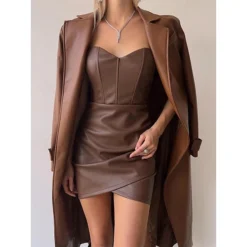 Women's Party Dress Cocktail Dress Bodycon Mini Dress Black White Camel Sleeveless Pure Color Ruched Fall Winter Autumn Strapless Fashion Vacation 2023 S M L -Party Prom Dresses Sales Store lcqjrb1695635808100