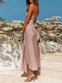 Women's Party Dress Casual Dress Swing Dress Long Dress Maxi Dress Pink Blue Sleeveless Pure Color Backless Summer Spring Halter Neck Vacation Slim 2023 S M L XL -Party Prom Dresses Sales Store ldieux1649924247650