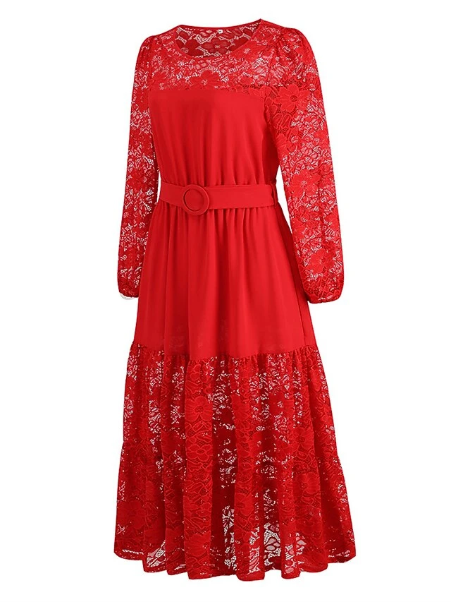 Women's Prom Dress Party Dress Lace Dress Long Dress Maxi Dress Black Pink Red Long Sleeve Pure Color Lace Spring Fall Winter Crew Neck Fashion Winter Dress Birthday Evening Party 2023 S M L XL XXL 13 Women's Prom Dress Party Dress Lace Dress Long Dress Maxi Dress Black Pink Red Long Sleeve Pure Color Lace Spring Fall Winter Crew Neck Fashion Winter Dress Birthday Evening Party 2023 S M L XL XXL - Image 13