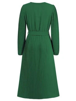 Women's Work Dress Swing Dress Black Dress Fashion Midi Dress Lace Up Ruched V Neck Long Sleeve Plain Loose Fit Black Blue Green Fall Winter S M L XL XXL -Party Prom Dresses Sales Store lehgjv1693374220565