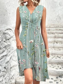 Women's Two Piece Dress Set Casual Dress Print Dress Outdoor Daily Fashion Streetwear Knot Front Print Midi Dress V Neck Half Sleeve Floral Regular Fit Green Summer Spring S M L XL XXL 5 Women's Two Piece Dress Set Casual Dress Print Dress Outdoor Daily Fashion Streetwear Knot Front Print Midi Dress V Neck Half Sleeve Floral Regular Fit Green Summer Spring S M L XL XXL -Party Prom Dresses Sales Store lesbgy1683281911165
