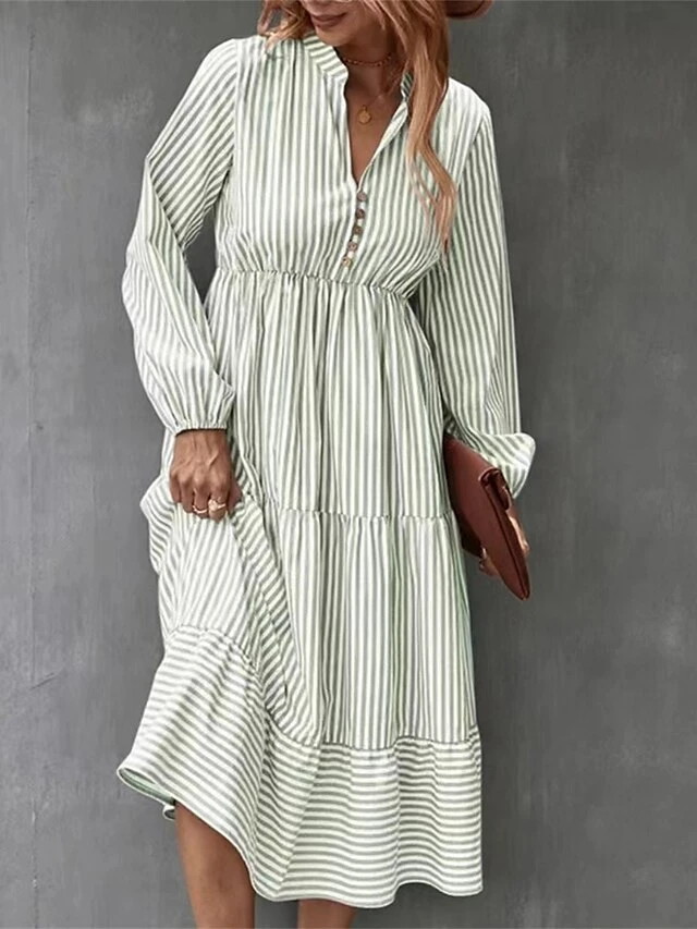 Women's Casual Dress Cotton Linen Dress Swing Dress Midi Dress Polyester Fashion Modern Outdoor Daily Vacation Split Neck Ruffle Button Long Sleeve Fall Winter Autumn 2023 Regular Fit Light Green 7 Women's Casual Dress Cotton Linen Dress Swing Dress Midi Dress Polyester Fashion Modern Outdoor Daily Vacation Split Neck Ruffle Button Long Sleeve Fall Winter Autumn 2023 Regular Fit Light Green - Image 7