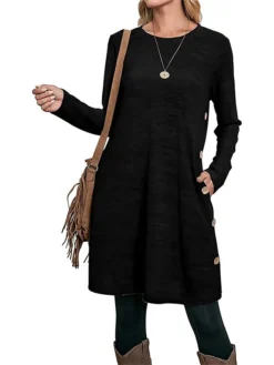 Women's Work Dress Casual Dress A Line Dress Fashion Daily Mini Dress Button Pocket Crew Neck Long Sleeve Plain Loose Fit Black Pink Gray Fall Winter S M L XL XXL 24 Women's Work Dress Casual Dress A Line Dress Fashion Daily Mini Dress Button Pocket Crew Neck Long Sleeve Plain Loose Fit Black Pink Gray Fall Winter S M L XL XXL -Party Prom Dresses Sales Store lflohj1697185363347