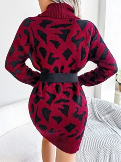 Women's Sweater Dress Jumper Dress Casual Dress Mini Dress Fashion Leopard Outdoor Daily Going Out Turtleneck Long Sleeve 2023 Loose Fit Black Wine Khaki S M L -Party Prom Dresses Sales Store lflyiz1694756293929