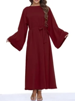 Women's Work Dress Black Dress Semi Formal Dress Fashion Long Dress Maxi Dress Lace Up Crew Neck Long Sleeve Plain Regular Fit Black Pink Red Fall Winter S M L XL XXL -Party Prom Dresses Sales Store lfnuql1693300569679