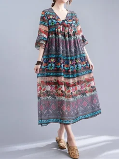 Women's Casual Dress Cotton Linen Dress Swing Dress Midi Dress Linen / Cotton Blend Fashion Classic Outdoor Daily Holiday V Neck Ruched Ruffle 3/4 Length Sleeve Fall Winter Autumn 2023 Loose Fit Blue 21 Women's Casual Dress Cotton Linen Dress Swing Dress Midi Dress Linen / Cotton Blend Fashion Classic Outdoor Daily Holiday V Neck Ruched Ruffle 3/4 Length Sleeve Fall Winter Autumn 2023 Loose Fit Blue -Party Prom Dresses Sales Store lgcllp1693553165084