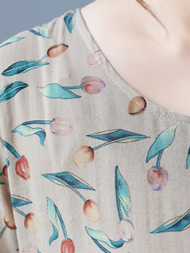 Women's Casual Dress Linen Dress Swing Dress Maxi Long Dress Linen Fashion Modern Outdoor Daily Holiday Crew Neck Print Long Sleeve Fall Winter Autumn 2023 Loose Fit Apricot Flower L XL 2XL 18 Women's Casual Dress Linen Dress Swing Dress Maxi Long Dress Linen Fashion Modern Outdoor Daily Holiday Crew Neck Print Long Sleeve Fall Winter Autumn 2023 Loose Fit Apricot Flower L XL 2XL - Image 18