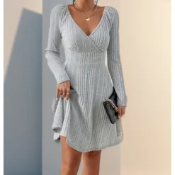 Women's Sweater Dress Winter Dress Jumper Dress Mini Dress Street Active Fashion Crew Neck Long Sleeve 2023 Regular Fit Grey Color S M L XL Size