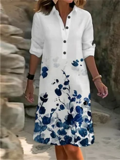 Women's Shirt Dress Casual Dress Cotton Linen Dress Midi Dress Polyester Fashion Casual Daily Outdoor Daily Vacation Shirt Collar Button Pocket Long Sleeve Summer Spring Fall 2023 Loose Fit Pink Red -Party Prom Dresses Sales Store lgolqv1691732522594