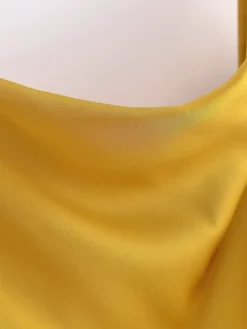 Women's Prom Dress Party Dress Satin Dress Midi Dress Yellow Pink Sleeveless Pure Color Ruched Fall Winter Autumn Spaghetti Strap Fashion Evening Party Vacation 2023 S M L -Party Prom Dresses Sales Store lgtfos1695268636956
