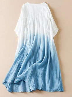 Women's Casual Dress Cotton Linen Dress Swing Dress Midi Dress Polyester Fashion Casual Outdoor Daily Vacation Crew Neck Pocket Print Half Sleeve Spring Fall Autumn 2023 Loose Fit Pink Blue Brown -Party Prom Dresses Sales Store lgtjxu1694418840300