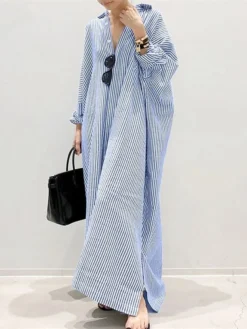 Women‘s Casual Dress Shirt Dress Cotton Dress Shift Dress Maxi Long Dress Cotton Basic Casual Outdoor Winter Dress Daily Shirt Collar Button Split Long Sleeve Summer Winter Fall Spring 2023 -Party Prom Dresses Sales Store lhnqaq1652344635488
