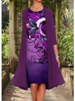 Women's Two Piece Dress Casual Dress Dress Set Shift Dress Knee Length Dress Navy Blue Blue Lavender Long Sleeve Layered Fall Autumn Crew Neck Elegant Fall Dress 2023 M L XL XXL XXXL 4XL 5XL -Party Prom Dresses Sales Store ljemkg1642155764954