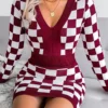 Women's Sweater Dress Jumper Dress Casual Dress Mini Dress Fashion Plaid Outdoor Daily Vacation Going Out V Neck Long Sleeve 2023 Loose Fit Black Yellow Wine One Size