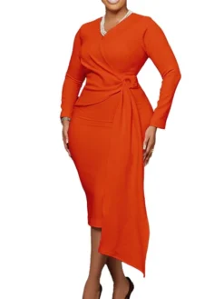 Women's Party Dress Bodycon Sheath Dress Knee Length Dress Yellow Orange Beige Long Sleeve Pure Color Ruched Fall Winter Autumn V Neck Fashion Winter Dress Fall Dress 2023 S M L XL XXL 3XL -Party Prom Dresses Sales Store ljrwlh1663308379484