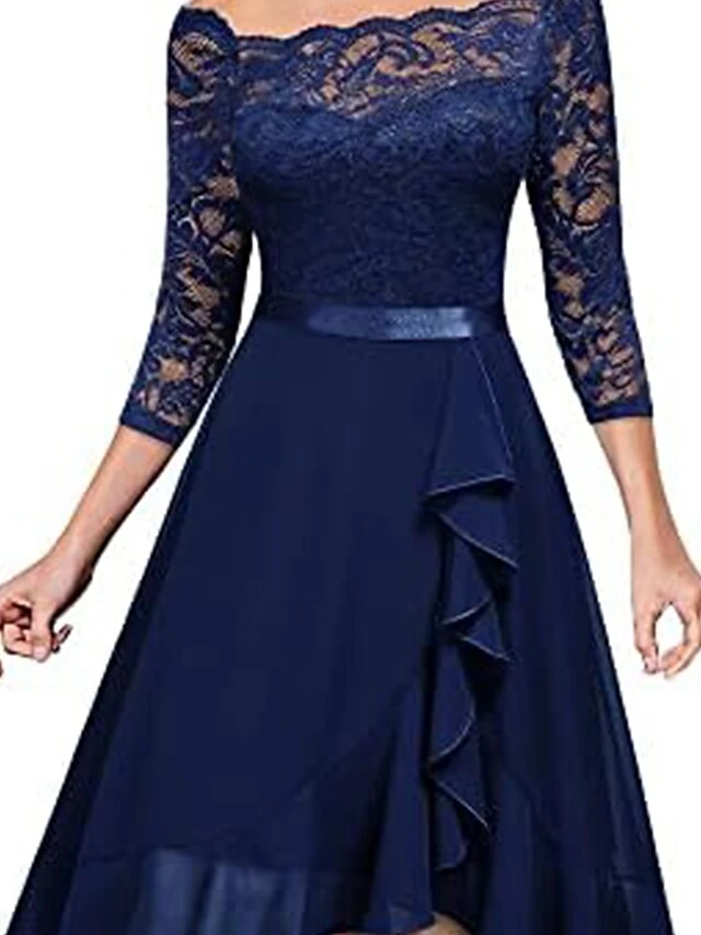 Women's Party Dress Lace Dress Wedding Guest Dress Midi Dress Pink Blue Fuchsia 3/4 Length Sleeve Pure Color Lace Summer Spring Fall Off Shoulder Fashion Birthday Wedding Guest Vacation 2023 S M L XL 11 Women's Party Dress Lace Dress Wedding Guest Dress Midi Dress Pink Blue Fuchsia 3/4 Length Sleeve Pure Color Lace Summer Spring Fall Off Shoulder Fashion Birthday Wedding Guest Vacation 2023 S M L XL - Image 11