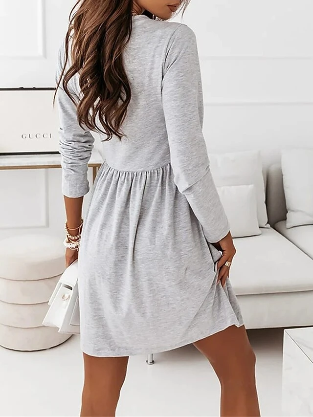 Women's Casual Dress Black Dress A Line Dress Mini Dress Cotton Polyester Fashion Daily Outdoor Daily Vacation Crew Neck Ruched Patchwork Long Sleeve Fall Autumn 2023 Regular Fit Black Khaki Gray 6 Women's Casual Dress Black Dress A Line Dress Mini Dress Cotton Polyester Fashion Daily Outdoor Daily Vacation Crew Neck Ruched Patchwork Long Sleeve Fall Autumn 2023 Regular Fit Black Khaki Gray - Image 6