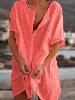 Women's Casual Dress Shirt Dress Cotton Linen Dress Mini Dress Blue Purple Pink Short Sleeve Pure Color Spring Summer V Neck Beach Basic Daily Weekend Loose Fit Linen S M L XL XXL 3XL 28 Women's Casual Dress Shirt Dress Cotton Linen Dress Mini Dress Blue Purple Pink Short Sleeve Pure Color Spring Summer V Neck Beach Basic Daily Weekend Loose Fit Linen S M L XL XXL 3XL -Party Prom Dresses Sales Store lltvtr1639988502319