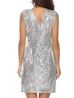 Women's Party Dress Sequin Dress Metallic Dress Midi Dress Silver Pink Sleeveless Pure Color Sequins Summer Spring Fall V Neck Fashion Party Vacation Summer Dress 2022 S M L XL XXL -Party Prom Dresses Sales Store lmiicg1628138160540